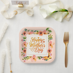 Assiettes En Carton Fleurs Aquarelles Élégantes Joyeuse Fête des Mères