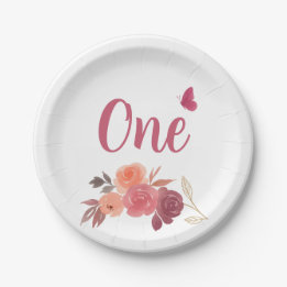 Assiettes En Carton Fleurs aquarelles élégantes pour le 1er anniversai