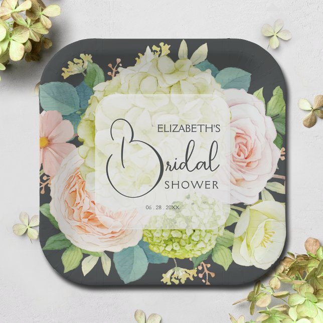 Assiettes En Carton Fleurs aquarelles sur douche de mariée marron (Créateur téléchargé)