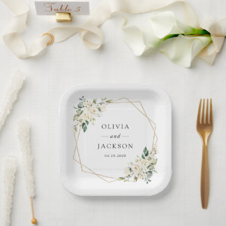 Assiettes En Carton Fleurs blanches, Fleurs de crème, Verdure, Mariage
