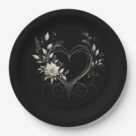 Assiettes En Carton Fleurs blanches modernes avec un coeur