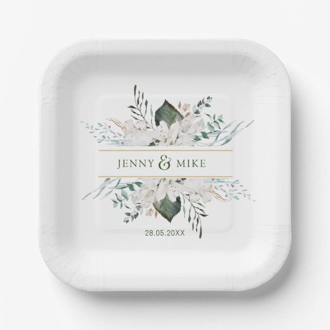 Assiettes En Carton Fleurs blanches simples et élégantes (Recto)