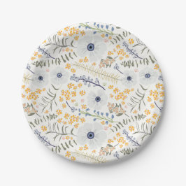 Assiettes En Carton Fleurs Bleu Jaune Botanique Événement