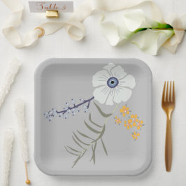 Assiettes En Carton Fleurs Bleu Jaune Botanique Événement