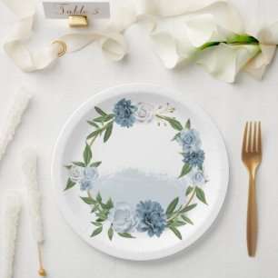 Assiettes En Carton fleurs bleues et blanches botaniques
