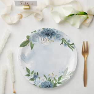 Assiettes En Carton fleurs bleues et blanches botaniques