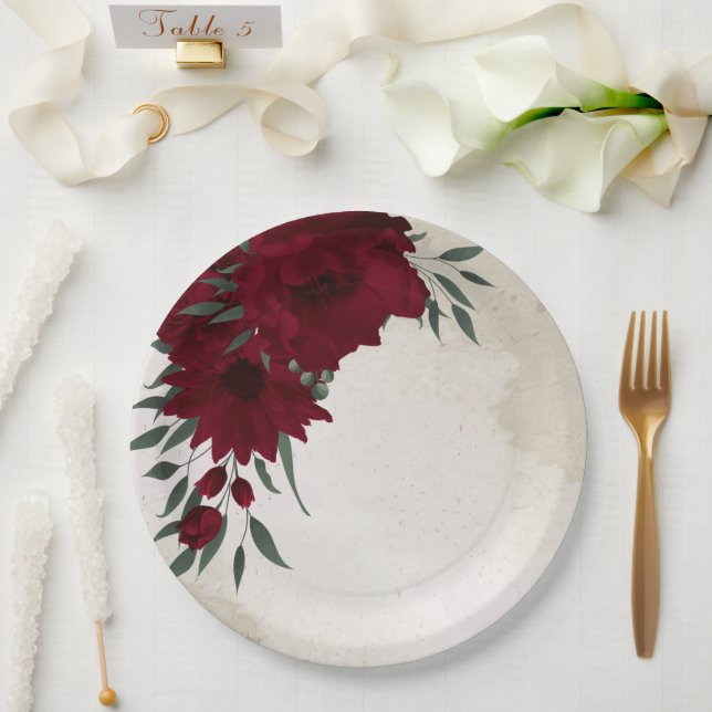 Assiettes En Carton Fleurs bourguignonnes verdure (Mariage)