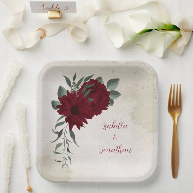 Assiettes En Carton Fleurs bourguignonnes verdure (Mariage)