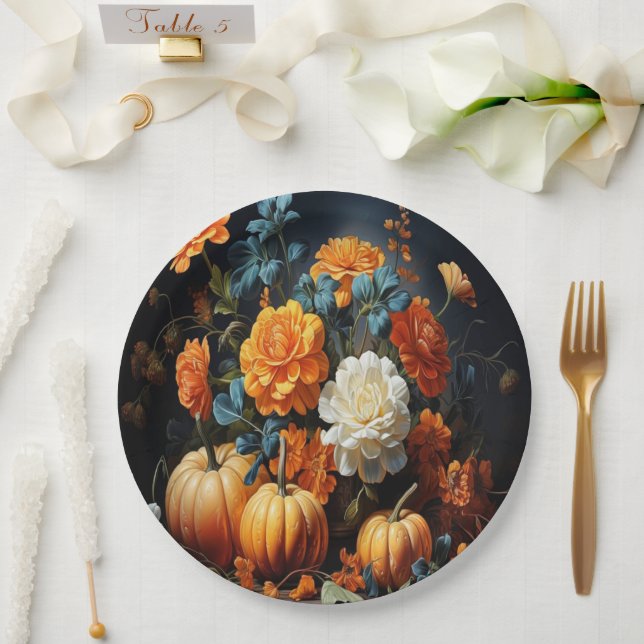 Assiettes En Carton Fleurs Citrouilles d'Halloween (Mariage)