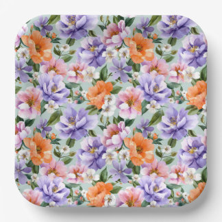 Assiettes En Carton Fleurs colorées assourdies Fleur boho 