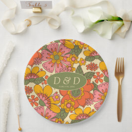 Assiettes En Carton Fleurs colorées Motif Retro Boho les années 70 Mar
