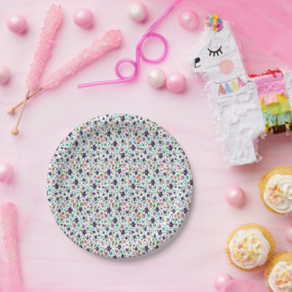 Assiettes En Carton Fleurs compactes violettes et sarcelles