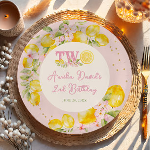 Assiettes En Carton Fleurs d'anniversaire au citron