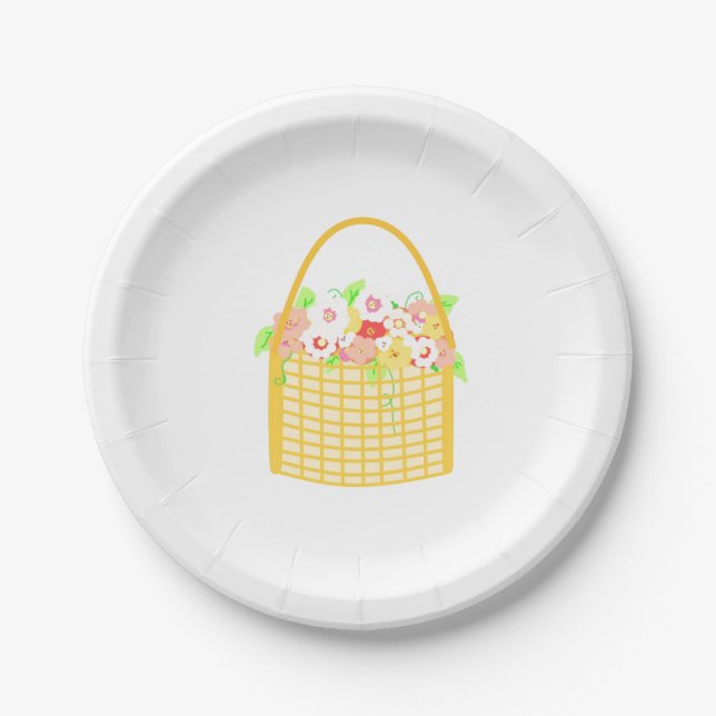 Assiettes En Carton Fleurs dans le panier en osier (Devant)