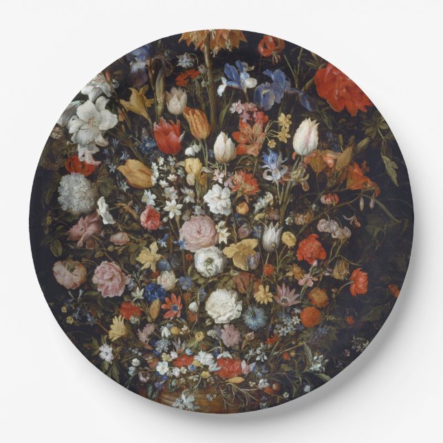 Assiettes En Carton Fleurs dans un bâtiment en bois (par Jan Brueghel) (Devant)