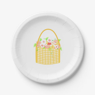 Assiettes En Carton Fleurs dans un panier en osier