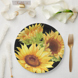 Assiettes En Carton Fleurs d'aquarelle de tournesol Papier noir jaune