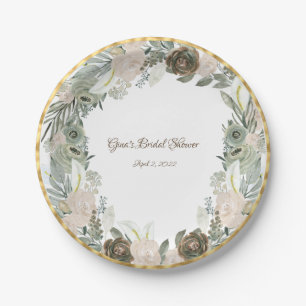 Assiettes En Carton Fleurs d'aquarelle de vanille verte et crémeuse