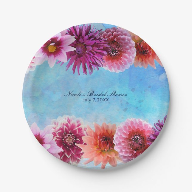 Assiettes En Carton Fleurs d'aquarelle Fête des mariées florale modern (Devant)