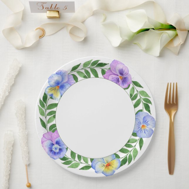 Assiettes En Carton Fleurs d'aquarelle romantique mignonne Papier d'an (Mariage)