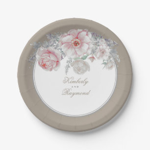 Assiettes En Carton Fleurs d'aquarelle rose et blanc rousses Vintages