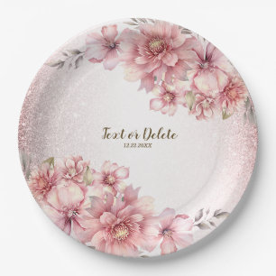 Assiettes En Carton Fleurs d'aquarelle rose fêtards Parties scintillan