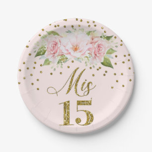 Assiettes En Carton Fleurs d'aquarelle rose pâle Mis 15 Quinceanera