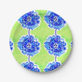 Assiettes En Carton Fleurs d'aquarelle vert et bleu