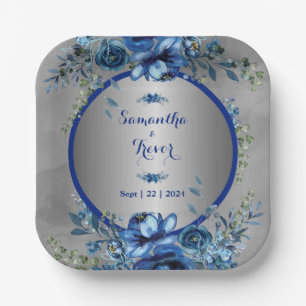 Assiettes En Carton Fleurs d'Argent Élégant Mariage