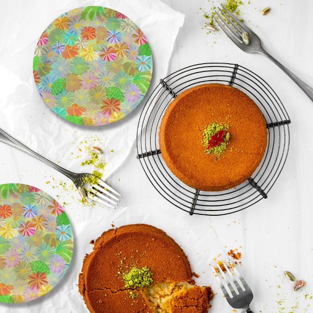 Assiettes En Carton Fleurs d'Aster & Cone & aquarelle tropicale feuill (Créateur téléchargé)