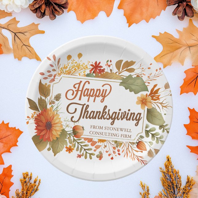 Assiettes En Carton Fleurs d'automne de fête de Thanksgiving (Créateur téléchargé)