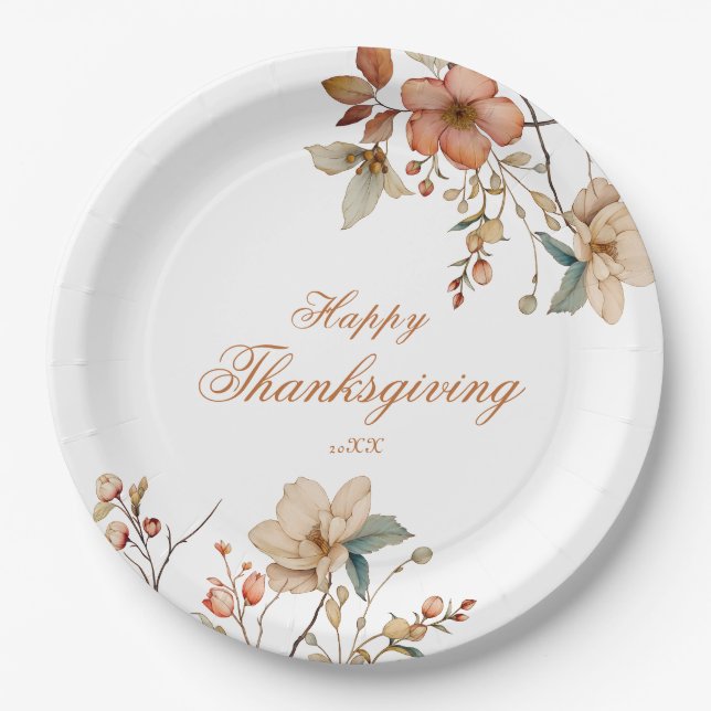 Assiettes En Carton Fleurs d'automne de Thanksgiving  (Devant)
