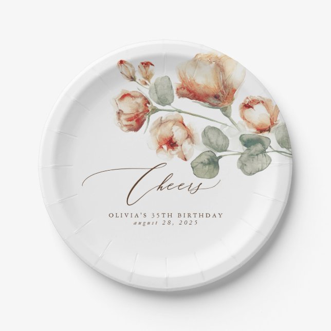 Assiettes En Carton Fleurs d'automne Élégant Romantique (Devant)