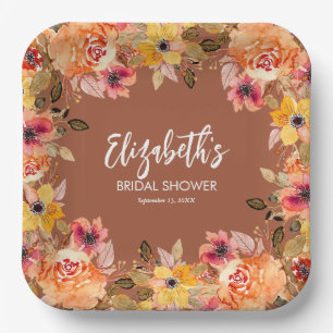Assiettes En Carton Fleurs d'Automne Réception de Mariage Terracotta