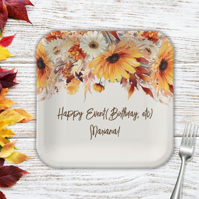 Assiettes En Carton Fleurs d'automne sur le parti beige (Créateur téléchargé)