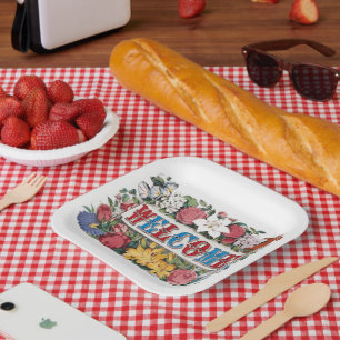 Assiettes En Carton Fleurs de BIENVENUE Vintage Fête de pendaison de c