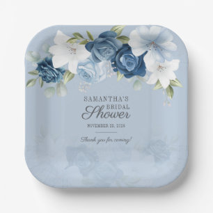 Assiettes En Carton Fleurs de bleu poussiéreux aquarelle Floral Bloom