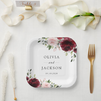 Assiettes En Carton Fleurs de Bourgogne, Fleurs Roses, Verdure, Mariag