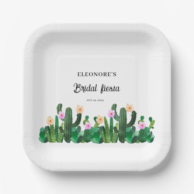 Assiettes En Carton Fleurs de cactus  Fiesta de mariage (Recto)
