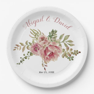 Assiettes En Carton Fleurs de cactus rose rose poussiéreuses, mariage 