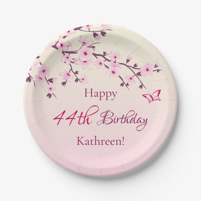 Assiettes En Carton Fleurs de cerises florales Anniversaire personnali (Devant)