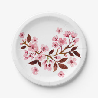 Assiettes En Carton Fleurs de cerisier roses