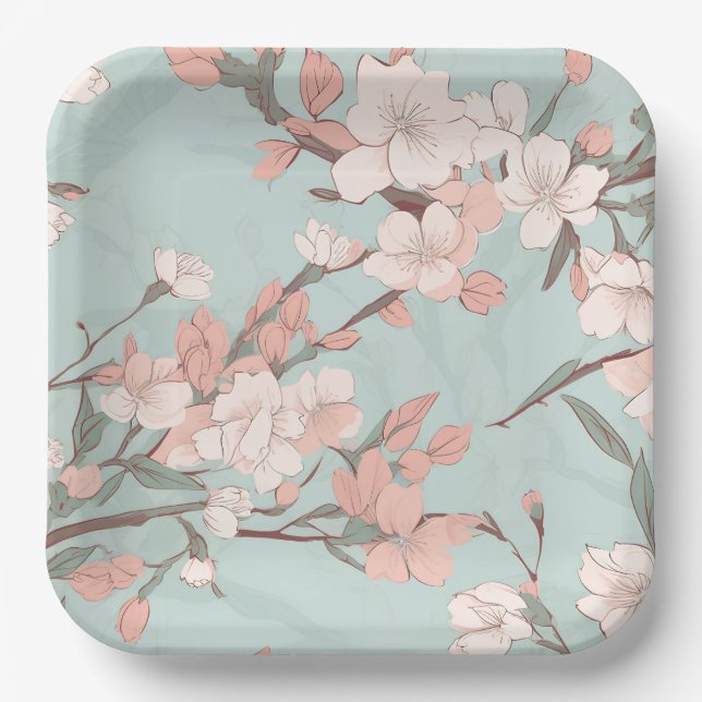 Assiettes En Carton Fleurs de cerisiers Sakura (Recto)