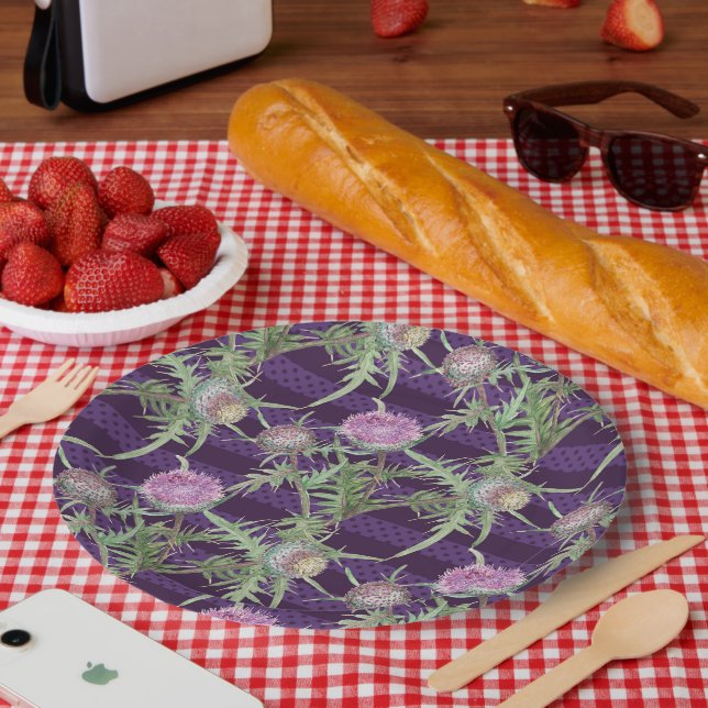 Assiettes En Carton Fleurs de chardon (Pique-nique)