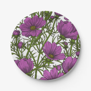 Assiettes En Carton Fleurs de cosmos violet