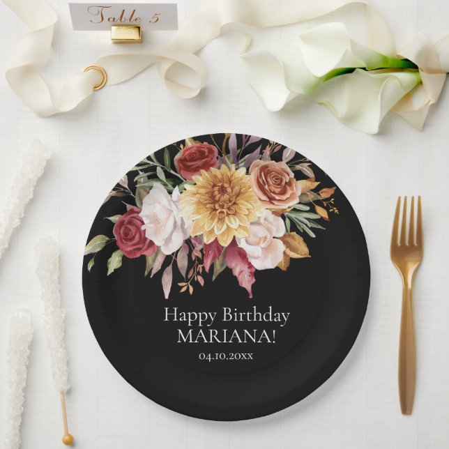 Assiettes En Carton Fleurs de feuillage d'automne Fête d'anniversaire  (Mariage)