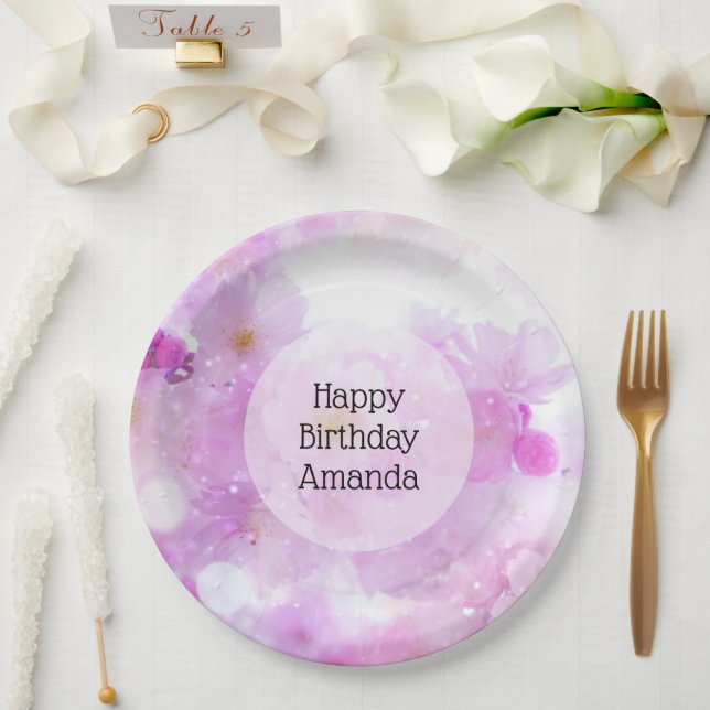 Assiettes En Carton Fleurs de fleurs de cerisier rose - Anniversaire (Mariage)