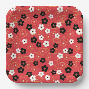 Assiettes En Carton Fleurs de fleurs de cerisier rouge Sakura japonais