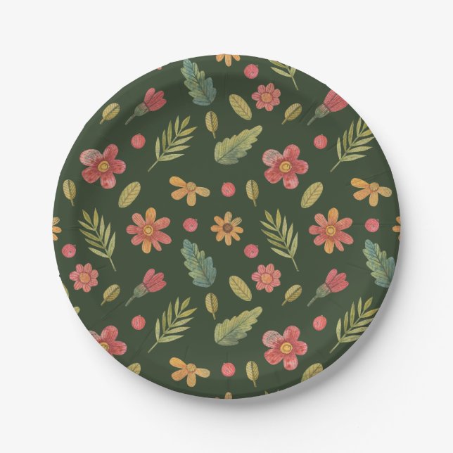 Assiettes En Carton Fleurs de Forêt Whimsical (Devant)