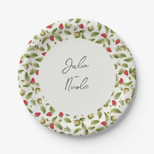 Assiettes En Carton Fleurs de fraises rouges sucrées Mariage (Devant)